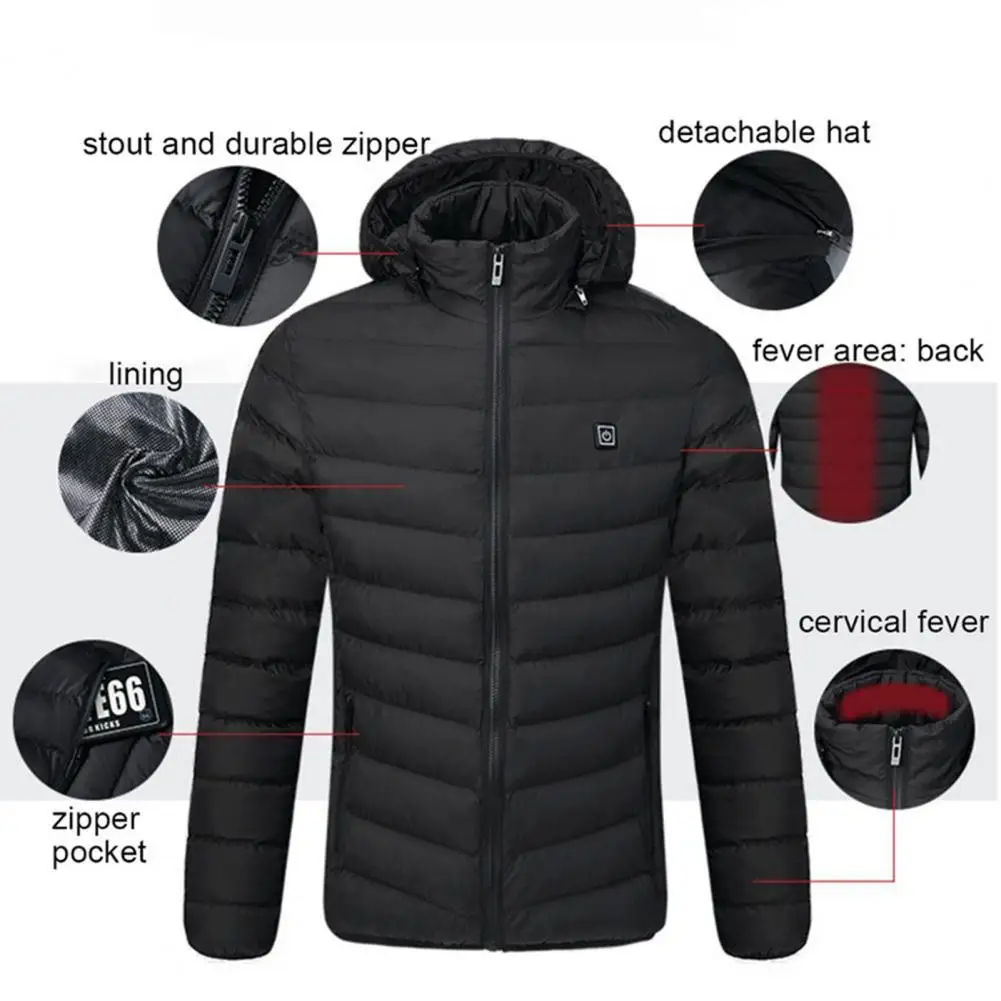 Hot！Men's Heating Jacket Fashion Snow Coat Exquisite Electronic Colorful Solid Color Easy-cleaning Skin-friendly Hooded Jacket