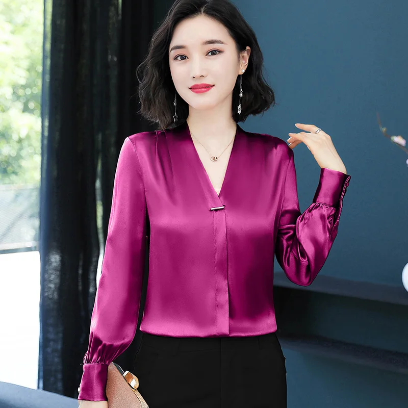 Стильная женская длинная шелковая рубашка французский элегантный стиль