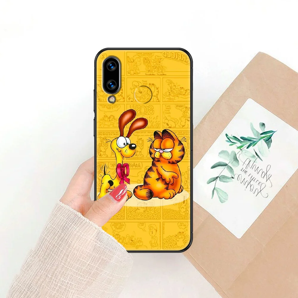 

Cartoon Garfield Cat Phone case For Huawei Honor 6 7 8 9 10 10i 20 A C X Lite Pro Play black luxury back 3D cell cover painting