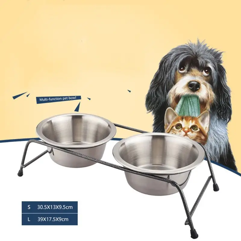 

Stainless Steel Cat Dog Double Puppy Pet Water Food Feeder Dish Bowls Stand Set K3NA