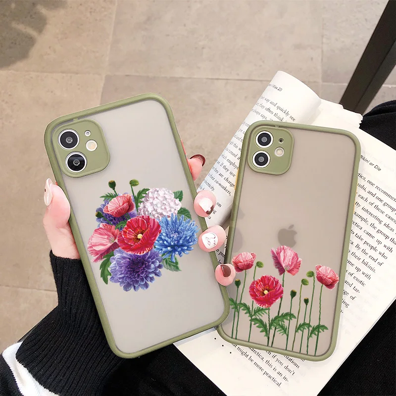 

Poppies Flower Print Phone Cases For iPhone 11 12 13 Pro Max for iphone 6s 7 8 Plus SE 2020 X XS MAX XR Hard Shockproof Cover