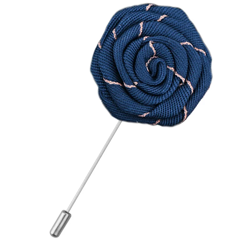 Navy blue Высококачественные корейские мужские броши, ручная работа, ткань, цветок розы, длинная брошь, воротник с отворотом, булавка для костюма, рубашки, подарки для мужчин, аксессуары - Окраска металла: Navy blue