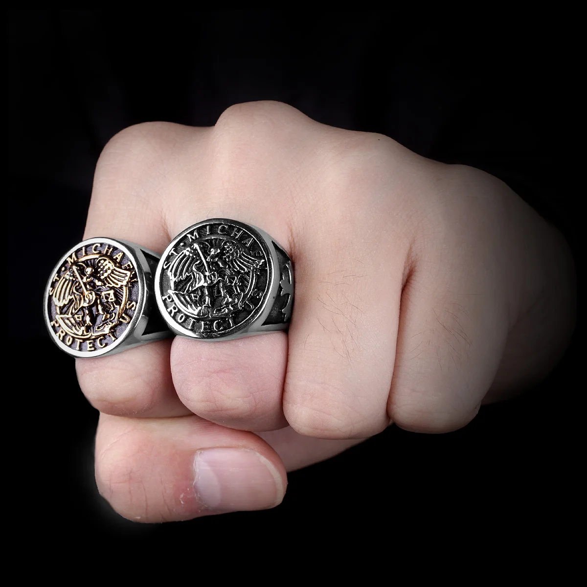 316L нержавеющая сталь St-Michael мужские кольца хороший талисман религиозная личность байкерское кольцо для мужчин мальчик модное ювелирное изделие подарок
