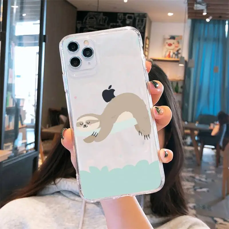 

Cute animal yoga sloth Phone Case Transparent for iPhone 6 7 8 11 12 s mini pro X XS XR MAX Plus se cover funda shell