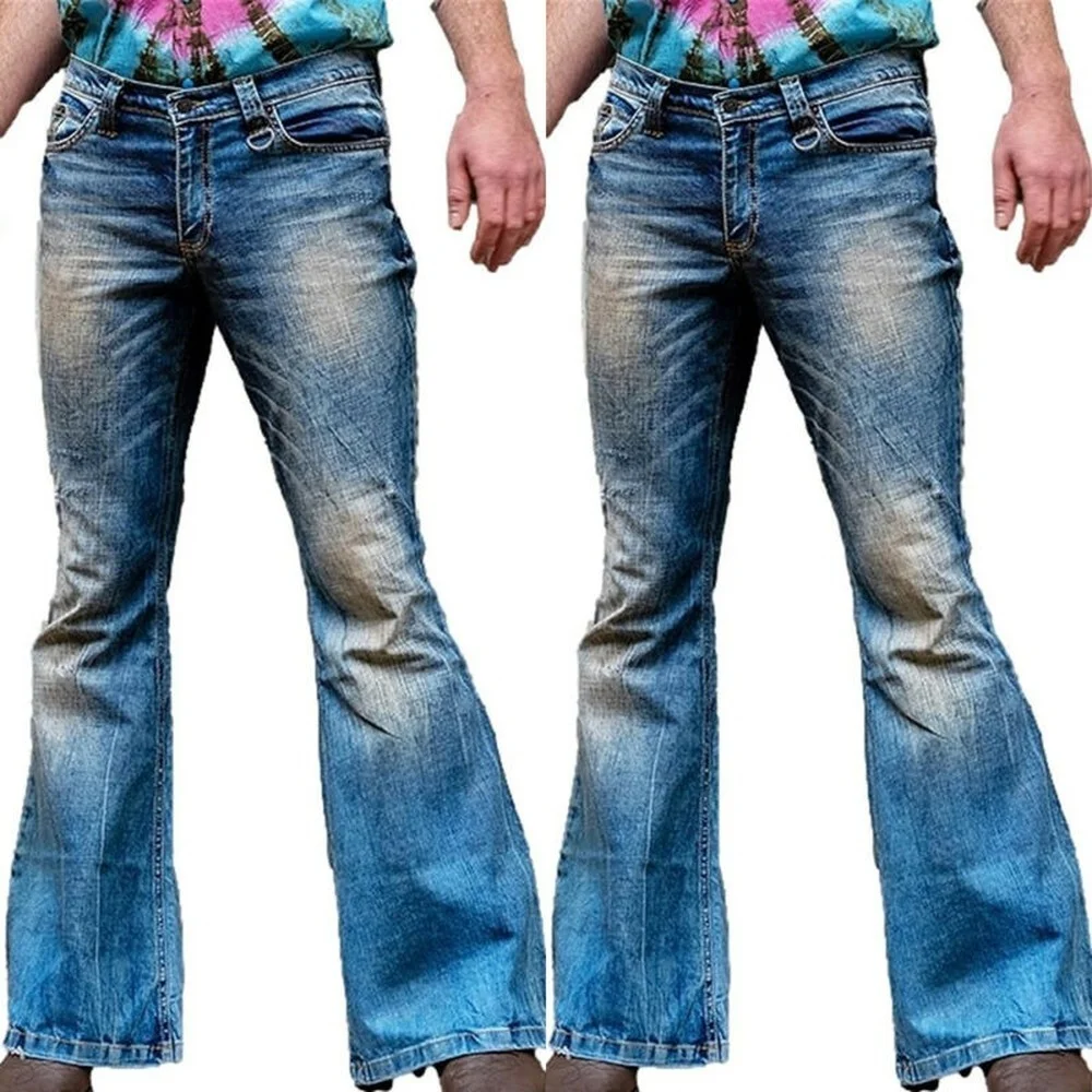 Мужские брюки-клеш в стиле ретро 80-х 90-х годов, длинные брюки, облегающие джинсовые брюки