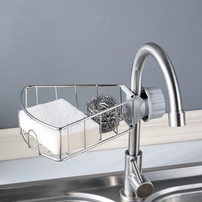 

Stainless Steel Round Faucet Storage Rack Sponge Holder Kitchen Sink Soap Shelf Basket Bathroom Hanging Organizer Accessories