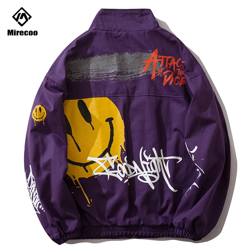 Мужская куртка-карго с принтом смайлика модная повседневная мужская куртка