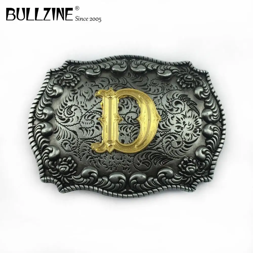 Пряжка ремня Bullzine с надписью D оловянной и золотистой отделкой FP-03687-D подходит для