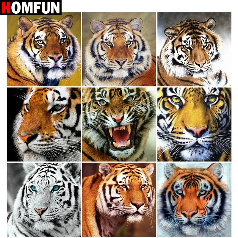 

Алмазная 5d живопись HOMFUN «голова тигра», вышивка крестиком, квадратная, круглая, ручная работа, стразы