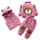 Детский зимний плюшевый костюм с длинным рукавом, новинка 2021, детский утепленный костюм из 3 предметов для мальчиков и девочек с мультяшными животными и длинными рукавами