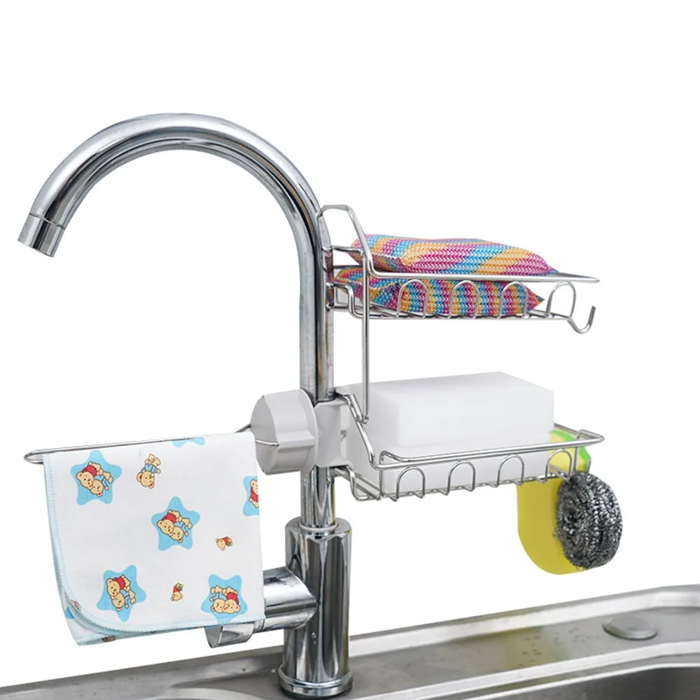 

Stainless Steel Faucet Rack Kitchen Sponge Rag Finishing Drain Rack Sink Storage Rack Stainless Steel Trough Storage Box