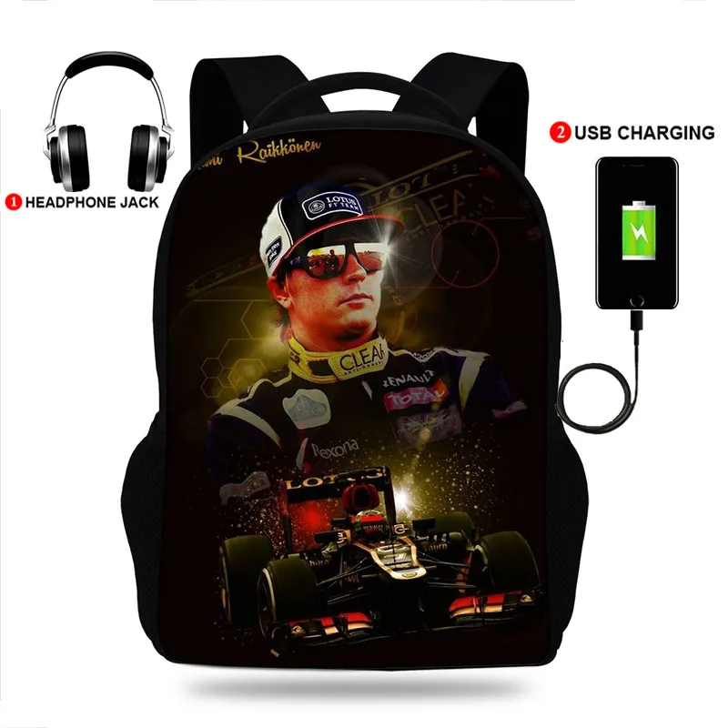 Сумки с USB-зарядкой Kimi Raikkonen школьный рюкзак принтом для студентов мальчиков и