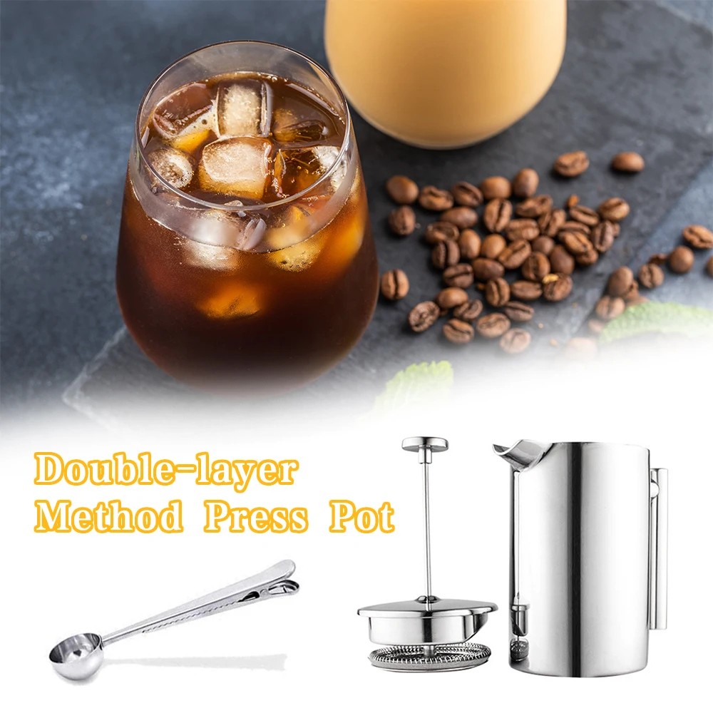 

Press Pot French 1000Ml/350ml with Coffee Measuring Spoon and 2 Extra Filter Screens Durable Safe Healthy 304 Stainless Steel