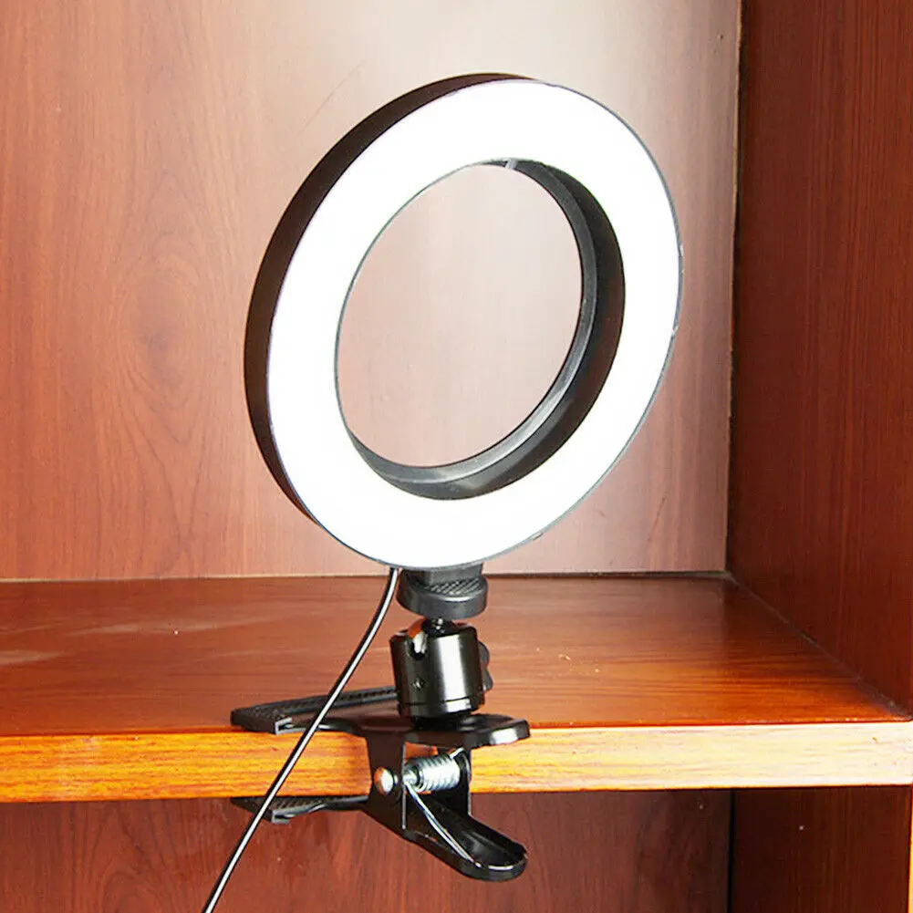 16cm Ring Light USB Lamp with Metal Ball Head Clip Brightness Adjustable Selfie Lights for Makeup Live Video Fill Light