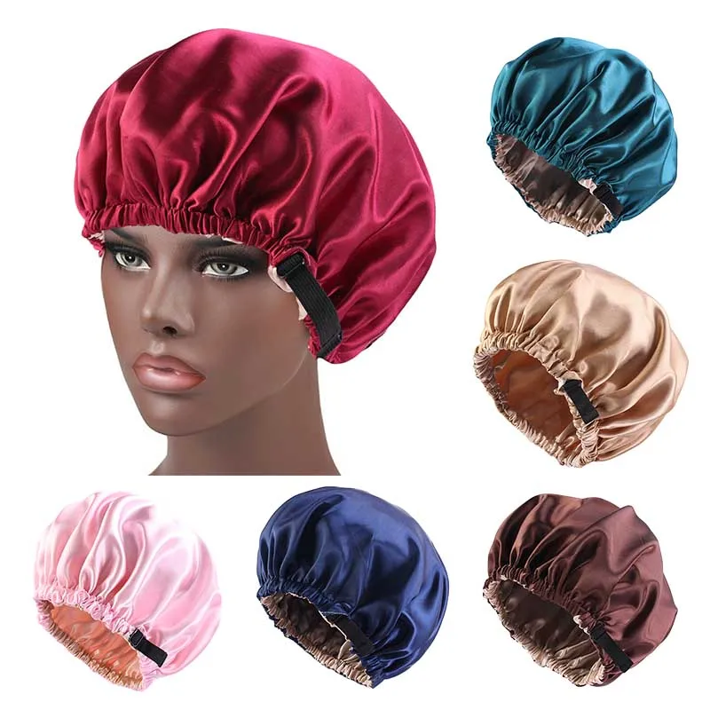 

Women Headwear Ceremony Adjusting Button Night Hat New Satin Hair Cap for Sleeping Invisible Flat Imitation Silk Round Haircare