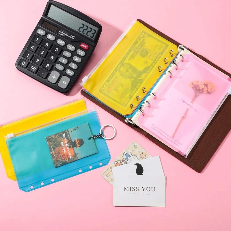 

30 Pcs A6 Size Binder Pocket Colorful 6 Holes Loose Leaf Zipper Bag Plastic Binder Zipper Folders Waterproof File Bags