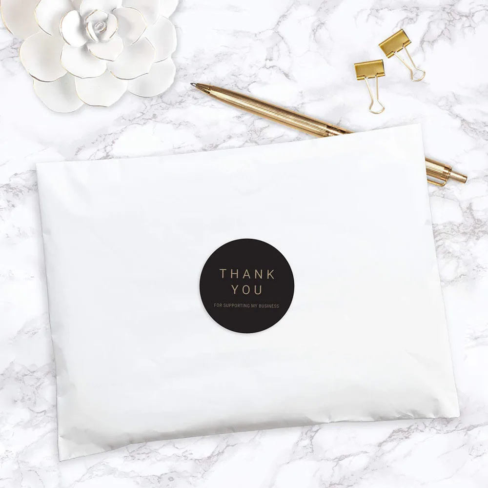 

3.8Cm Thank You Stickers for Supporting my Business Black Background Gold Foil Seal Labels For Handmade Decoration 500pcs