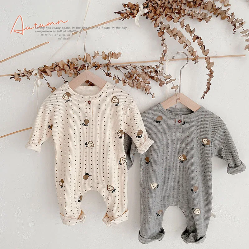 

Newborn Clothes Waffle Rompers Baby Clothes Baby Girl 2021 Autumn Baby Rompers Toddler Jumpsuits Pear Print Boys Clothing