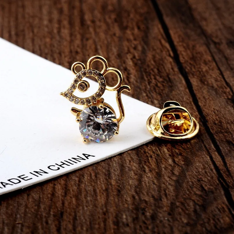 

RINHOO Cute Gold Color Rhinestone Mouse Rat Brooches For Women Big Crystal Enamel Animal Brooch Pins Casual Party Jewelry Gifts