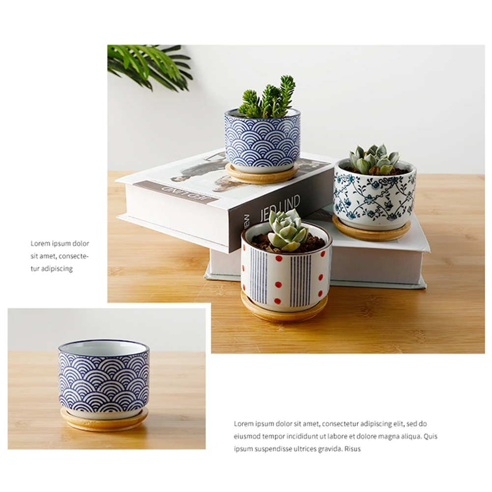 Керамический цветочный горшок для суккулентов простой прямой черный и белый в