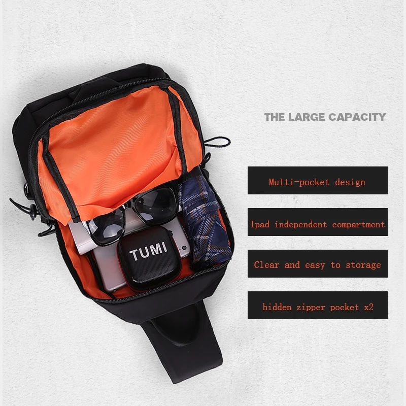 

Fenruien Brand Men Fashion Crossbody Bag Casual Water Repellent Male Shoulder Bag USB Charging Short Trip Travel Chest Pack