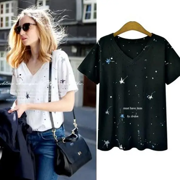 Летние топы женская футболка модная с принтом Женская Повседневная v-образным