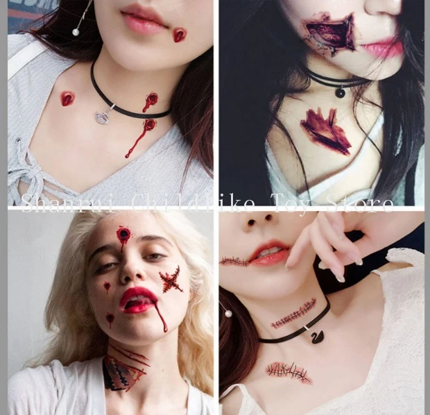 30pc /set Halloween Zombie Scars Tattoos With Fake Scab Bloody Decoration Wound Scary Blood Injury Sticker Funny | Игрушки и хобби