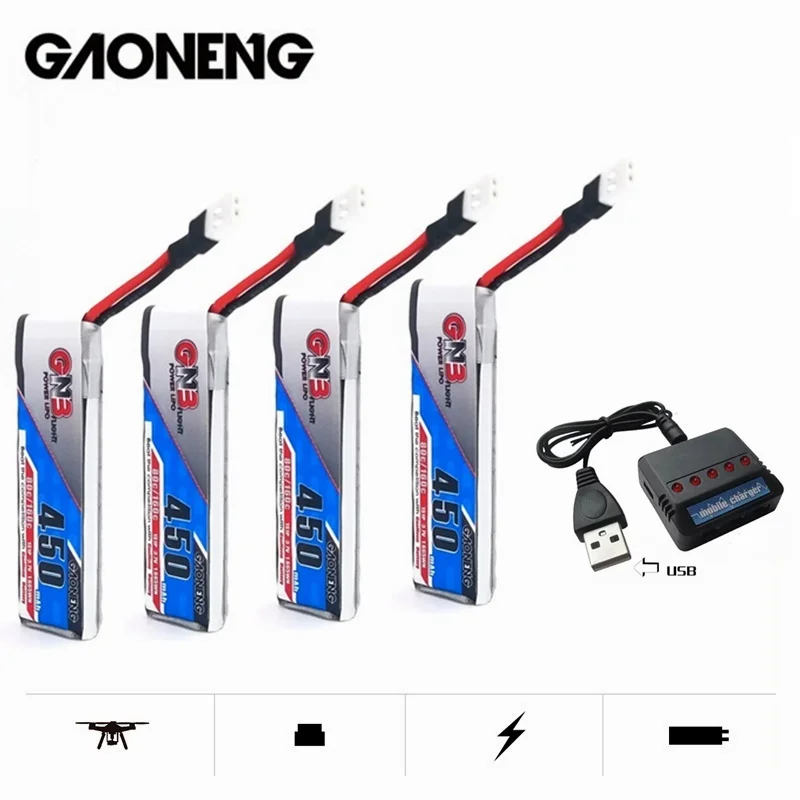 

Gaoneng GNB 3.7V 450mAh 80C/160C 1S HV LiPo Battery + 5in1 Charger For RC Quadrotor FPV Racing Drone Parts