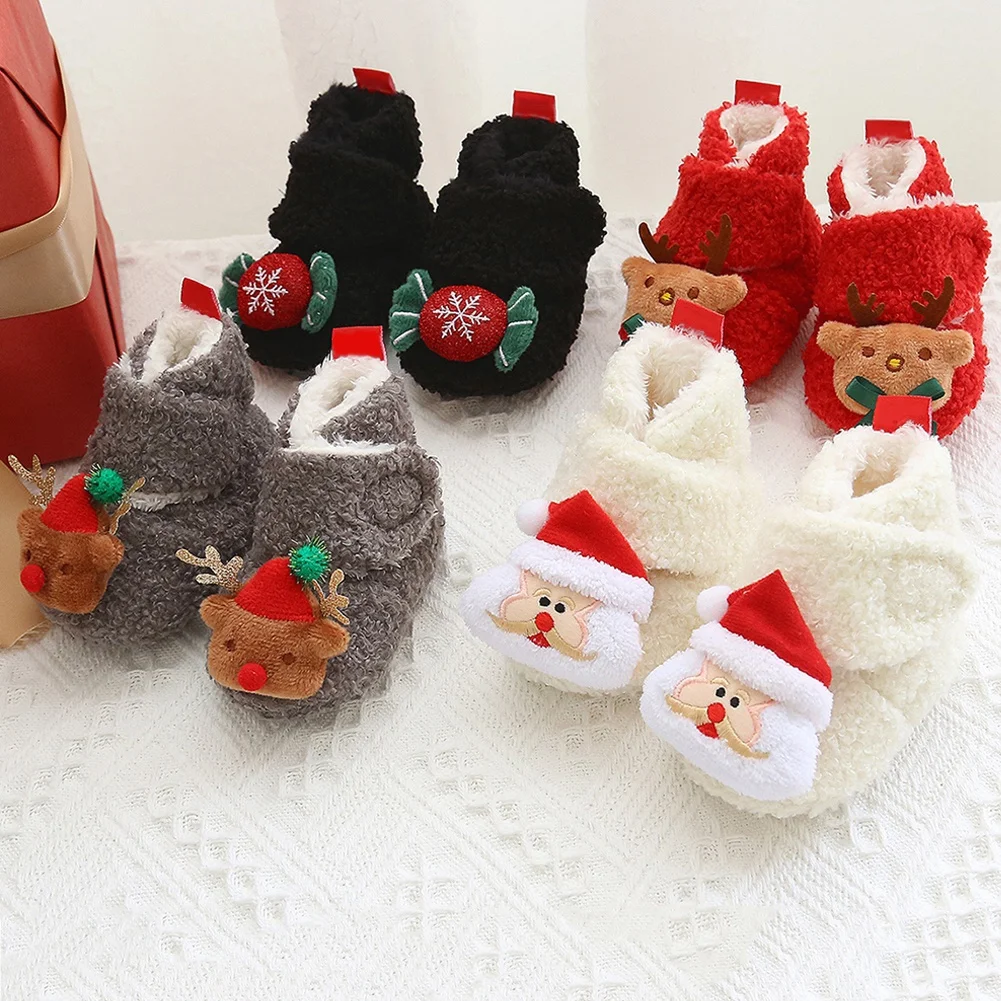 

Baby Boy Girl Christmas Shoes Infant Fleece Snow Boots Santa Claus Reindeer Toddler Plush Prewalker Newborn Fleece Boots 0-18M
