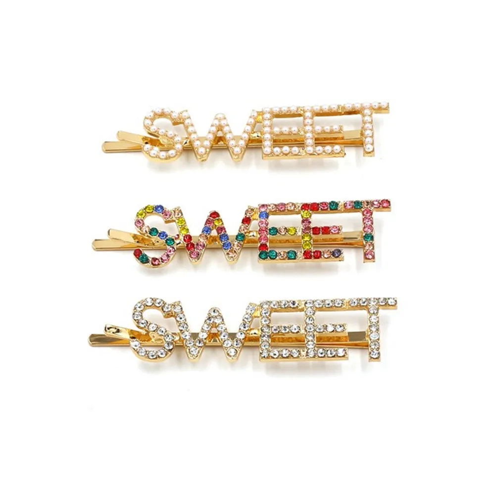 

Sweet Girls Korean Style Barrette Letters Hairpins Pearls Rhinestone Hair Clips For Women Accessories