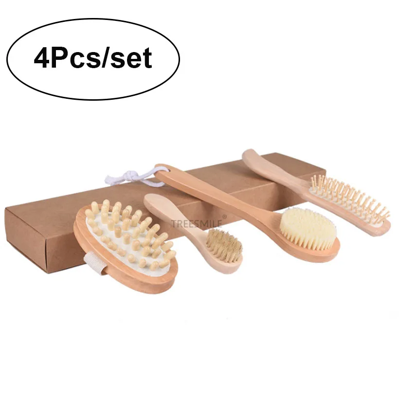 Комплект из 4 предметов Естественный здоровый деревянный весь скраб для тела и
