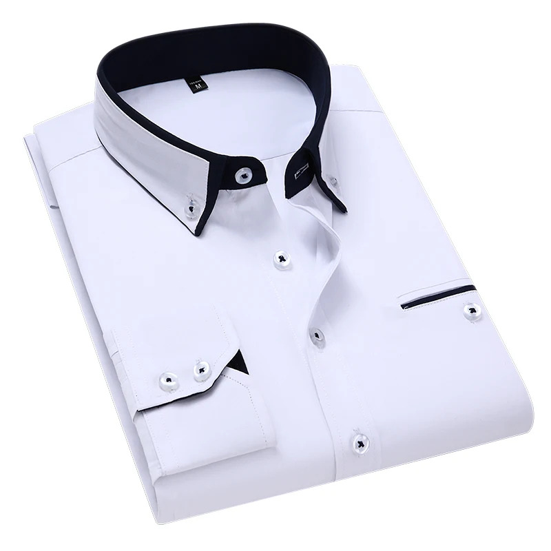 

2021 Male Mandarin Collar Shirt Man White Business/Party/Forma Non-ironing Chinese Style Solid Crew Neck Single Breasted Shirt