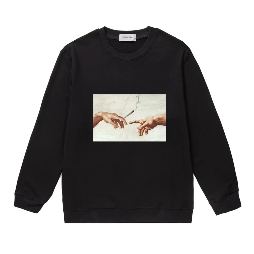 

Толстовка с забавным графическим принтом «Адам и Бог» для мужчин и женщин, популярная черная толстовка с круглым вырезом для осени и зимы