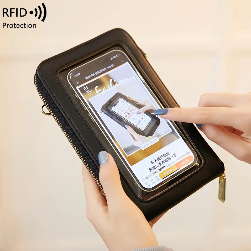 

Женский кошелек с отделением для сенсорного экрана, многофункциональная сумка для карт с RFID-защитой, встроенный вертикальный держатель для...