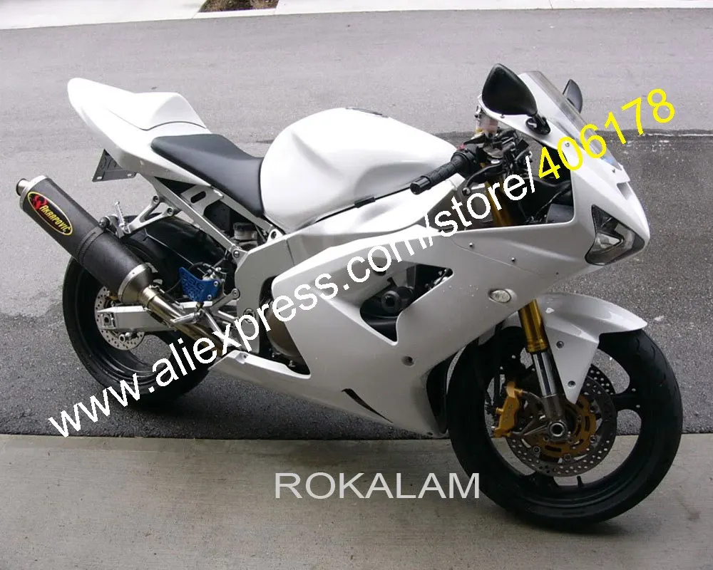 

Дешевые белые Обтекатели ZX6R для Kawasaki Ninja ZX-6R 636 03 04 ZX 6R 2003 2004 ZX6R (литье под давлением)