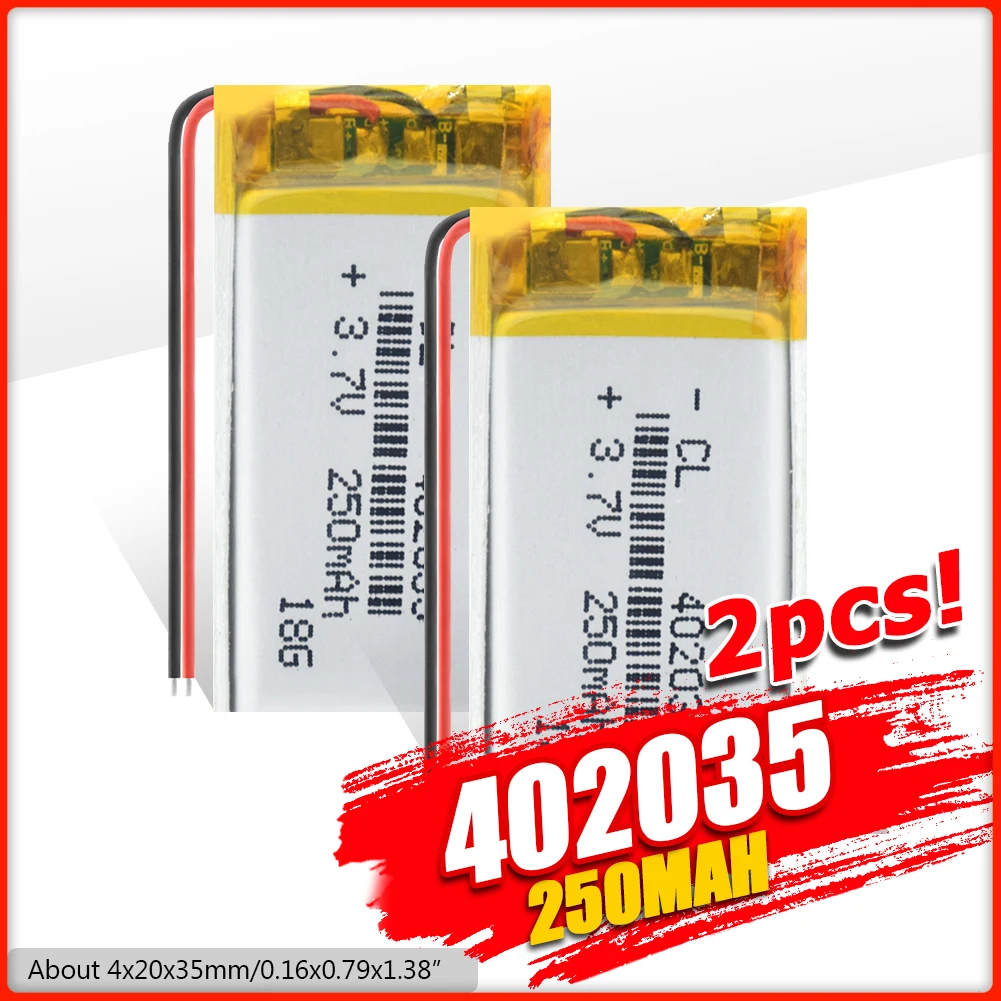 

1/2/4 Pcs High Quality 3.7V 402035 Lipo Lithium Polymer Batteries 250mAh Li Ion Battery Replacement For Bt Headset Toys MP3