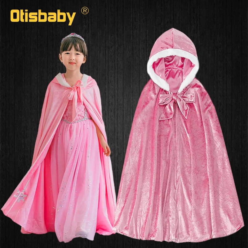 Long Velvet Cloak Платье Авроры для девочек на Рождество и Хэллоуин; розовые кружевные свадебные платья; костюм феи Спящей красавицы; Fantasia Aurora Infantil - Цвет: Long Velvet Cloak