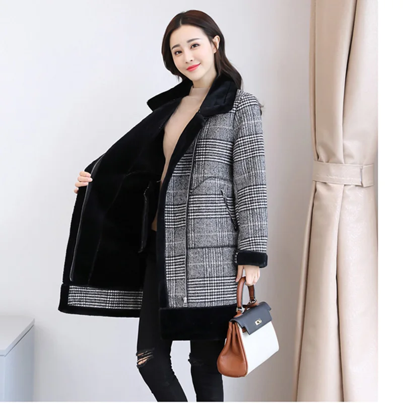 Женское шерстяное пальто большого размера вязаное с высоким воротником толстая