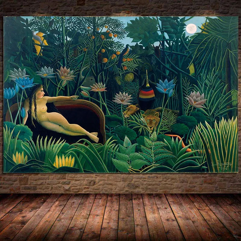 Рисунок на холсте мечта сурреалиста Анри Руссо живопись без одежды тропический