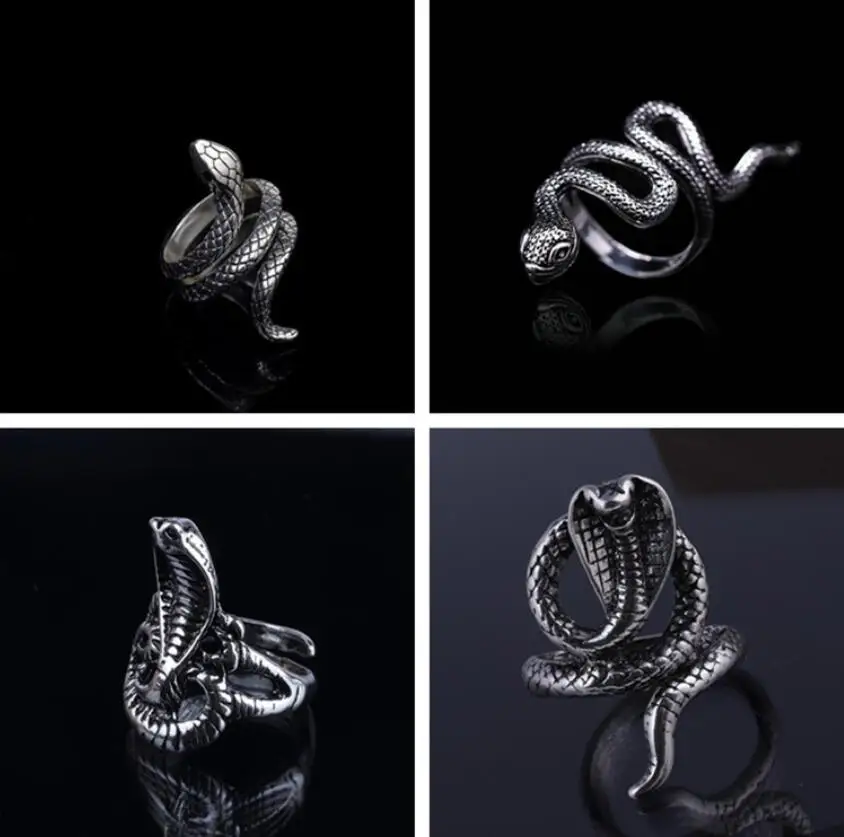 Панк унисекс из нержавеющей стали готическое кольцо серебряное Кобра кольцо креативная простота змея кольцо