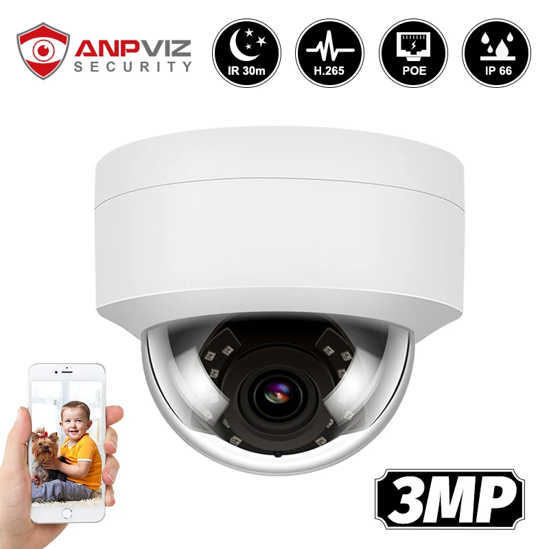 Anpviz Hikvision совместимая 3MP купольная IP-камера POE наружная с аудио IP66 камера