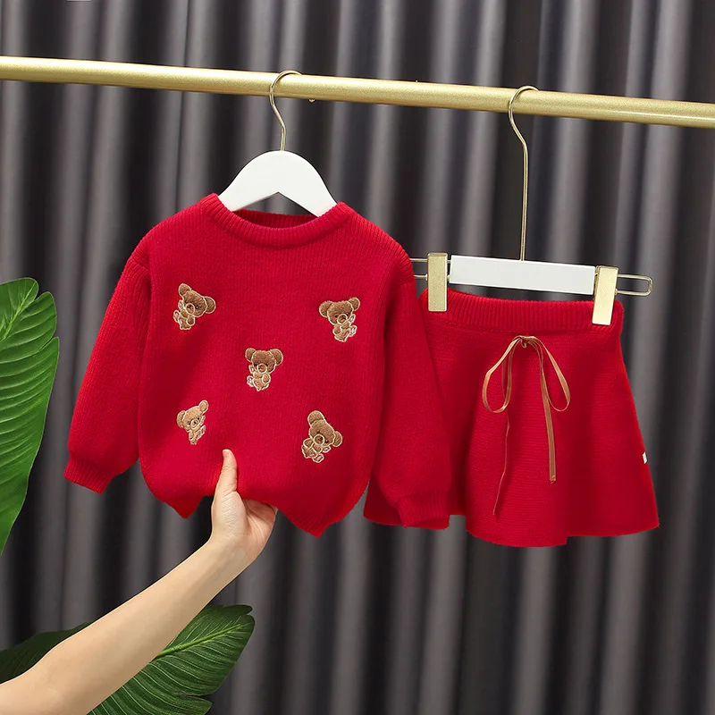 Su&eacute;ter de manga larga para ni&ntilde;as peque&ntilde;as, traje de princesa con falda de l&iacute;nea A, ropa de beb&eacute;, bonito oso, primavera y oto&ntilde;o-0