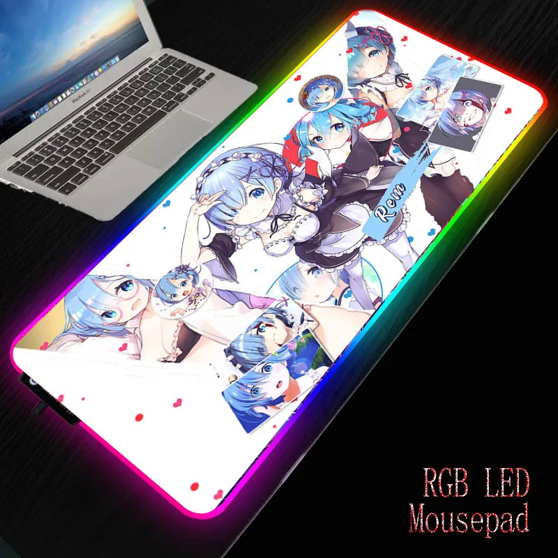 MRGBEST Rem Re Zero Anime Girl RGB игровой коврик для мыши большой компьютерный со светодиодный