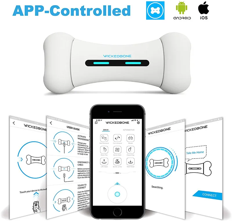 

2021 Newly Dog toy Interactive Emotions WICKEDBONE Smart Pet Bone APP Control Pet Silicone Wheels