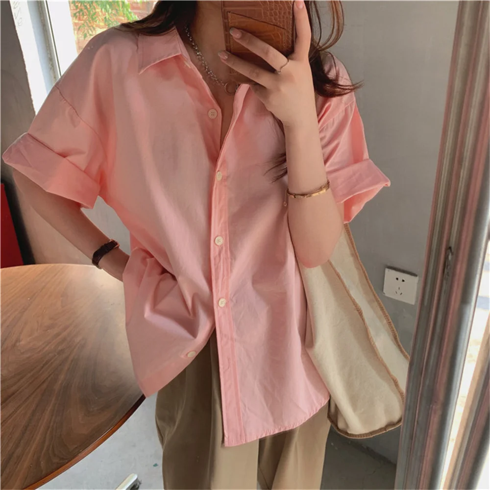 

HziriP All Match Sunscreen Summer Loose Lapel Stylish Oversize 2021 New Brief Elegance Short Sleeves Outwear Solid Tops Shirts