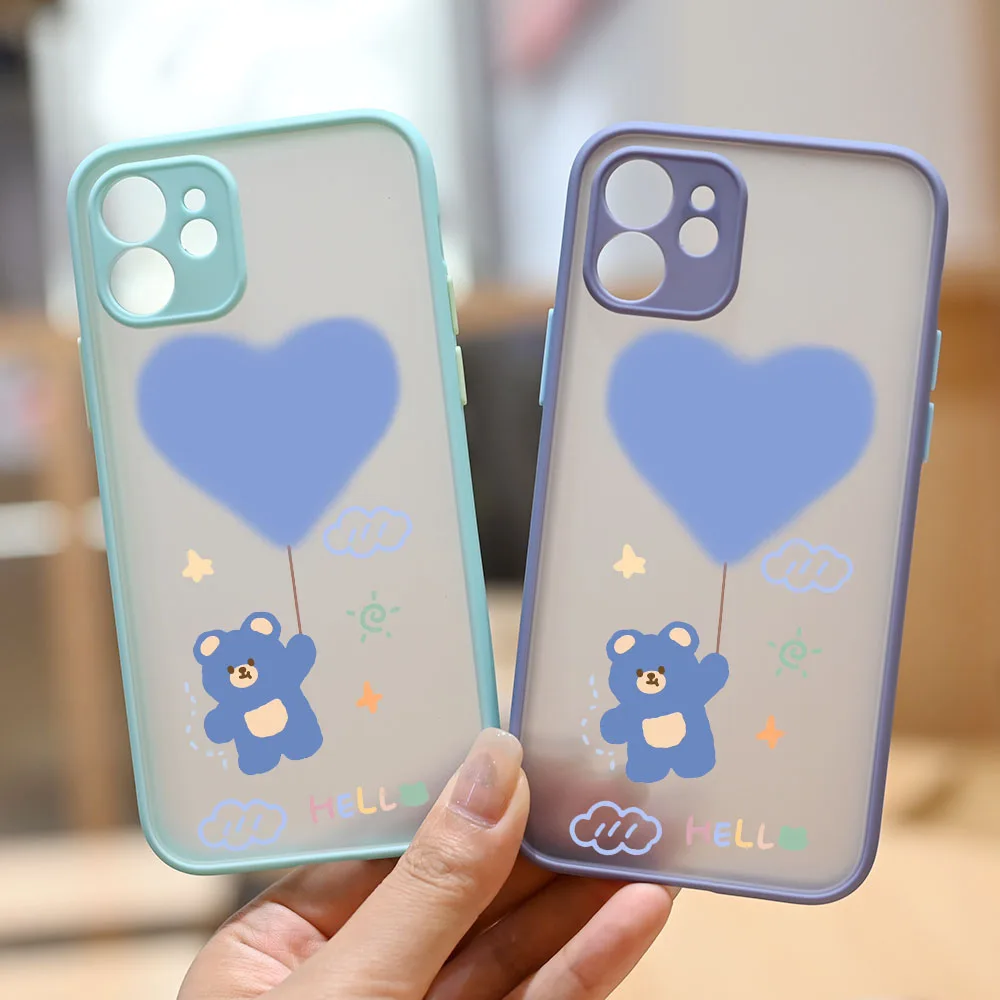 Корейский мультяшный чехол для телефона с голубым сердцем медведем iPhone 13 12 11 Pro MAX