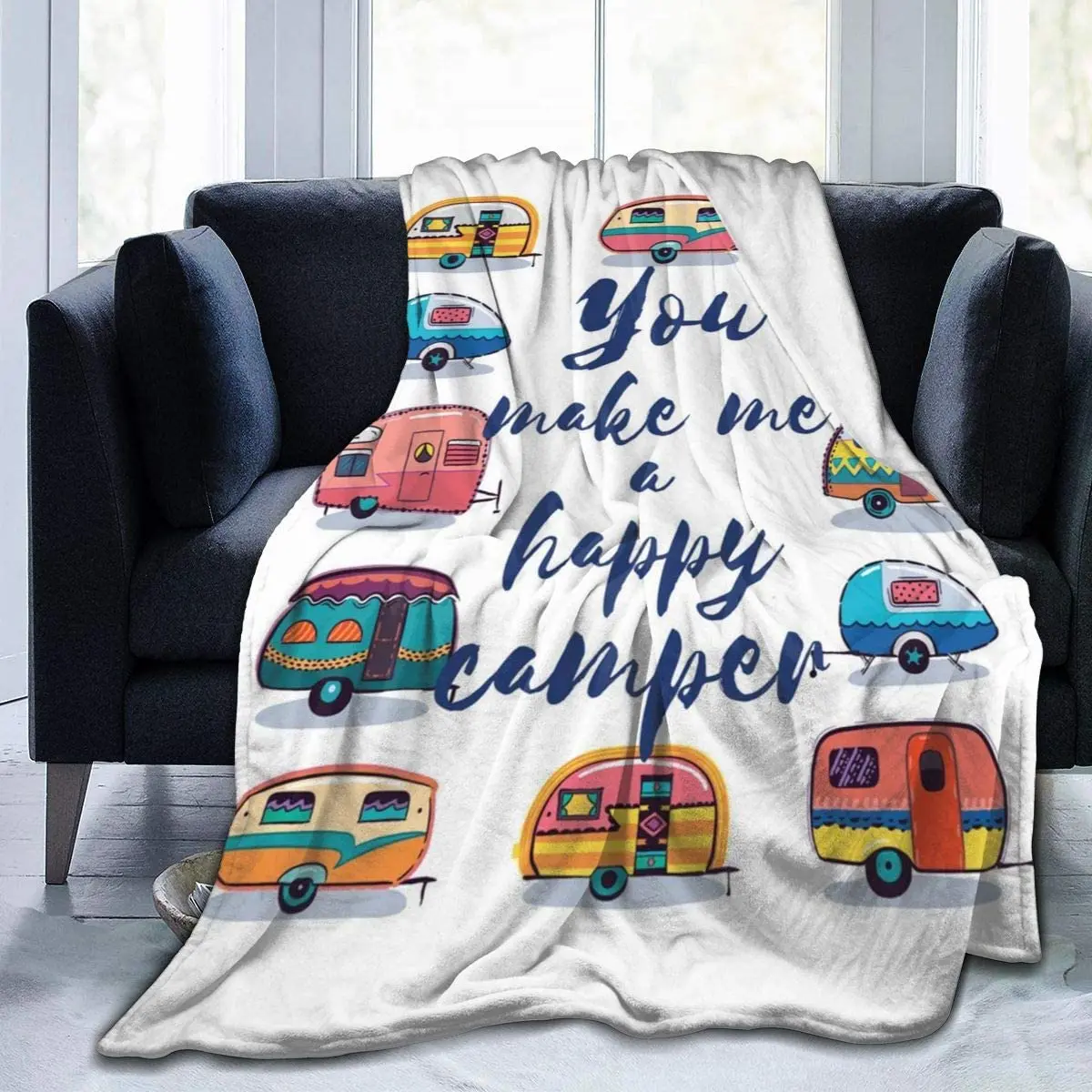 You Make Me Happy Camper-Manta de franela para niños y adultos, manta acogedora antipelusas, mantas ligeras para cama, sofá y oficina