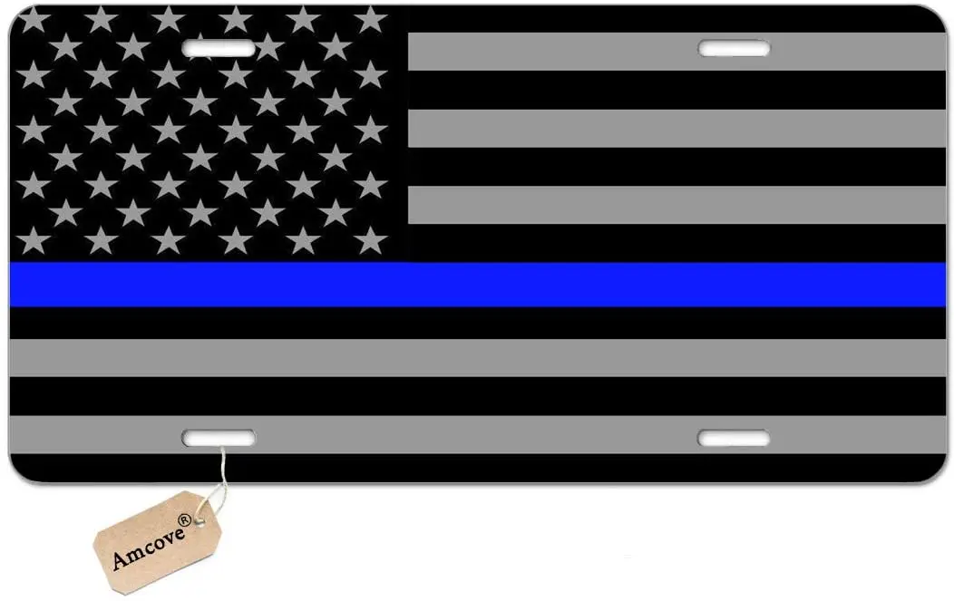 

Amcove License Plate Thin Blue Line Police Flag Decorative Car Front License Plate,Vanity Tag,Metal Car Plate