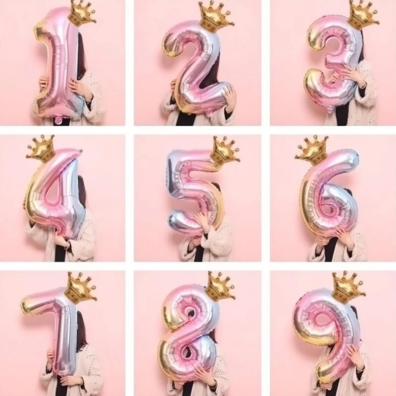 32 дюйма градиент Цвет Корона Количество воздушных шаров для детей платье на день