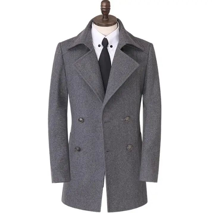 

Grey casual woolen coat men trench coats 8XL 9XL long sleeves overcoat mens cashmere coat casaco masculino inverno erkek england